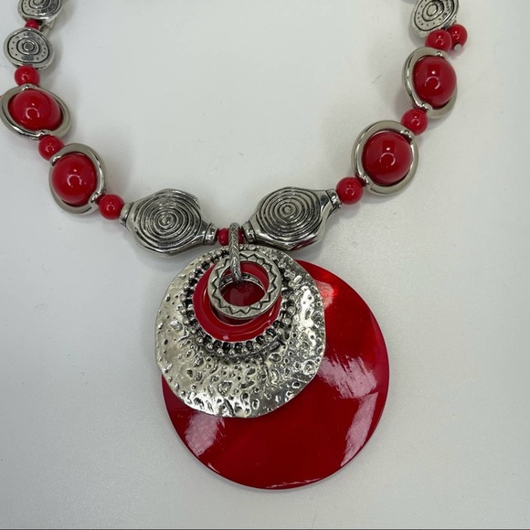 Zevar by Treska Statement Red Pendant Necklace Multi Strand - Picture 2 of 5